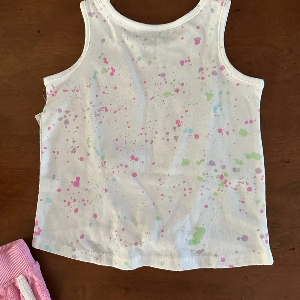 Disney Princess Besties licensed paint splatter tie front tank and terry shorts